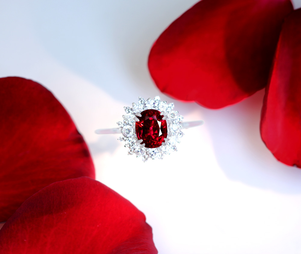 【HANDMADE】”Crimson Red” PT950 ルビー　1.14ct ダイヤモンド　0.44ct　リング[GIA]