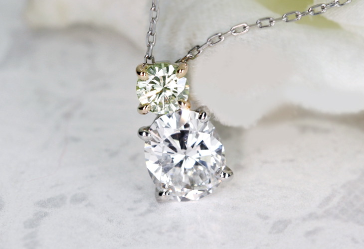 【HANDMADE】PT900 0.639ct D VS2 / 0.135ct LIGHT YELLOW GREEN VVS2　ダイヤモンド ネックレス ※中央宝石研究所ソーティングシート付