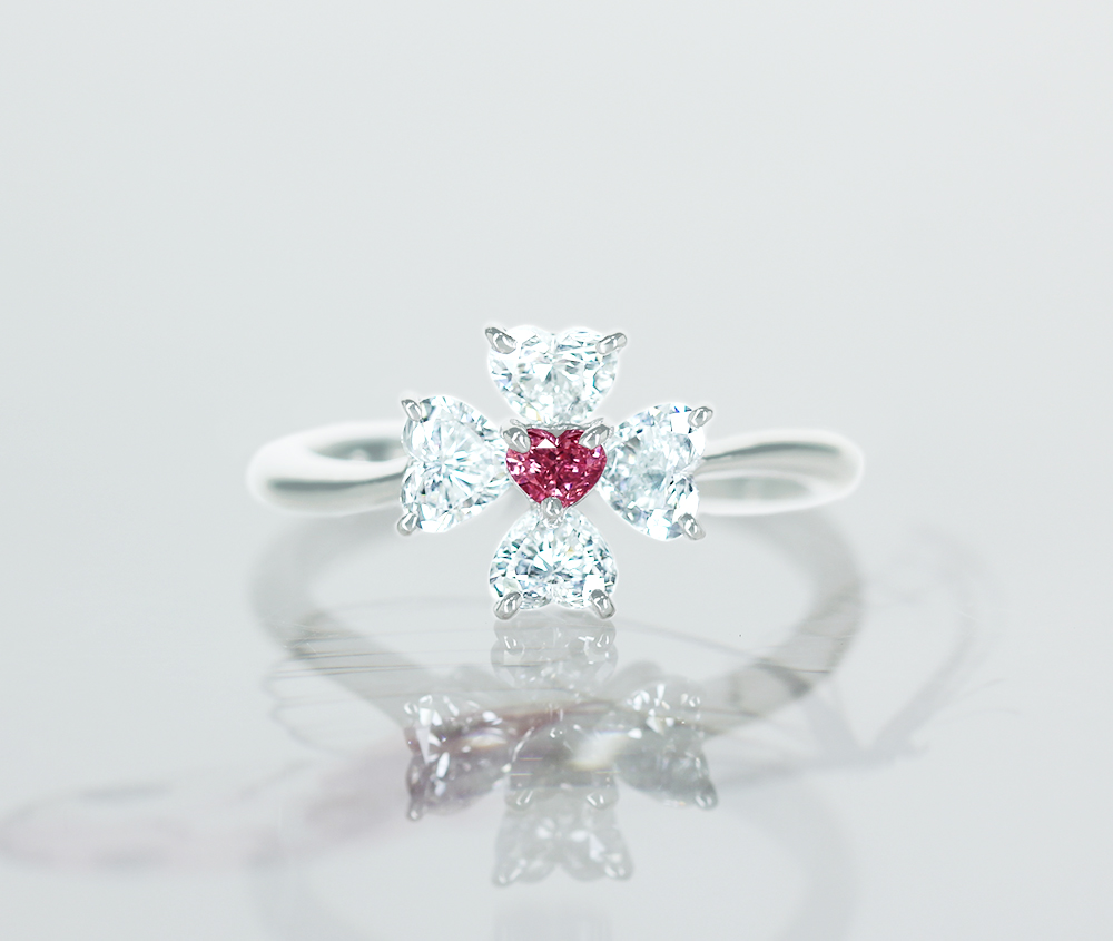 【HANDMADE】PT950　FANCY INTENSE PINK 0.123ct ダイヤモンド ハートシェイプ　0.94ct　リング