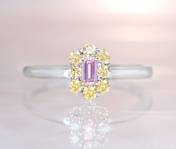 【HANDMADE】PT950/K18 ピンクダイヤモンド 0.142ct FANCY LIGHT PINK VS2 0.327ct オレンジダイヤモンド リング ナチュラルカラー 天然ピンクダイヤ 天然オレンジダイヤ