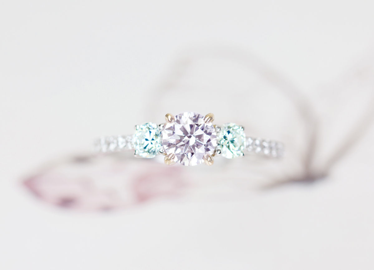 【HANDMADE】PT950/K18PG　FAINT PINK 0.526ct　FAINT GREEN　0.152ct/0.154ct ダイヤモンド　0.15ct　リング