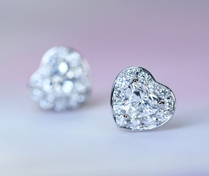 【HANDMADE】PT950　ダイヤモンド ハートシェイプ 0.248ct G VS-1/0.243ct G VS-1 ピアス ダイヤモンド 0.102ct/0.102ct