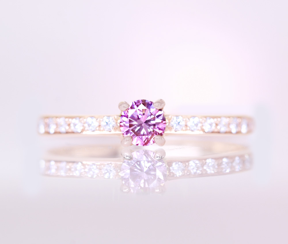 【HANDMADE】K18PG 天然ピンクダイヤモンド　0.18ct FANCY INTENSE PURPLISH PINK I-1 ダイヤモンド　0.129ct リング[CGL]