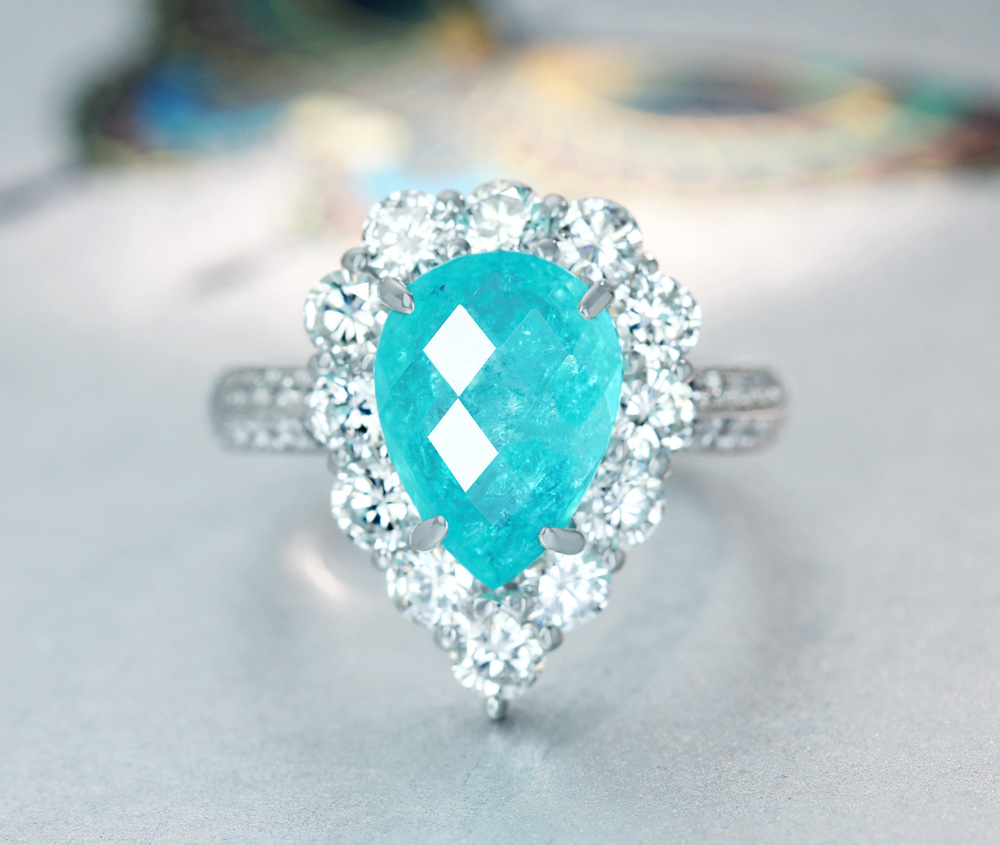 “PARAIBA HIGH JEWELRY”PT900 パライバトルマリン　2.78ct　ペアシェイプ　ダイヤモンド　1.52ct　リング