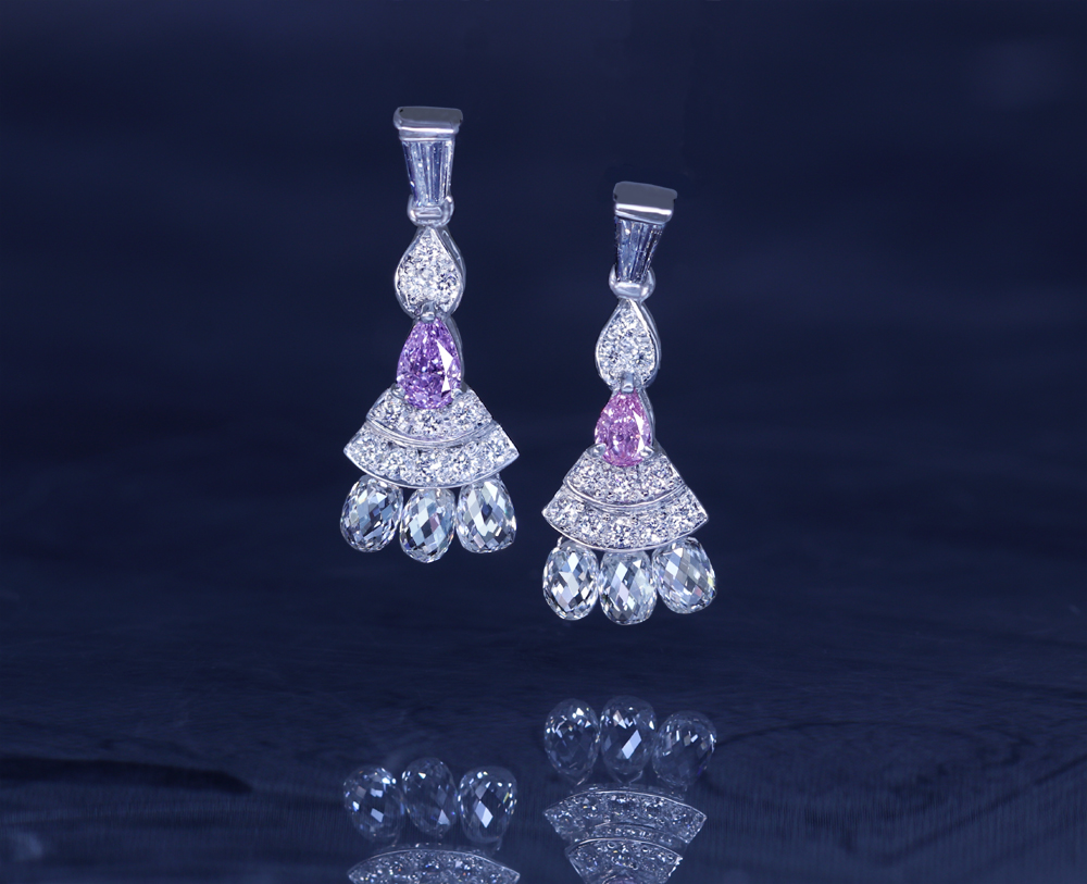 【HANDMADE】PT950　ピンクダイヤモンド　0.065ct　FANCY PURPLISH PINK　VS-2　ダイヤモンド　0.594ct　ペンダントトップ　ペアシェイプ　ブリオレット[CGL]