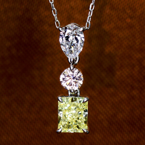 【HANDMADE】PT950　Total0.858ct イエロー・ピンク・D IF　カラーダイヤモンドネックレス※中央宝石研究所ソーティングシート付き