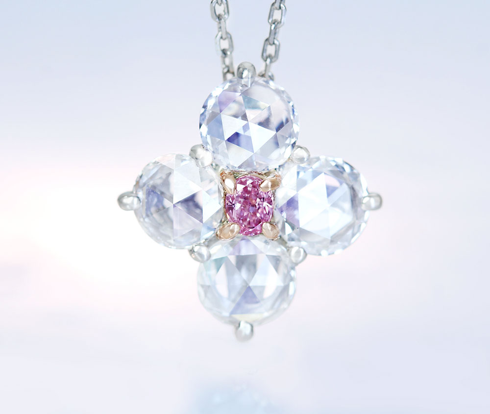 【HANDMADE】PT950 天然ピンクダイヤモンド　0.070ct　FANCY INTENSE PURPLISH PINK VS2　ダイヤモンド　0.99ct　ローズカット　ペンダントトップ[AGT]