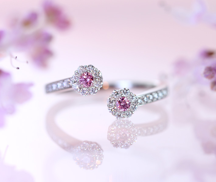 【HANDMADE】PT950 アーガイルピンクダイヤモンド 0.046ct/0.042ct FANCY INTENSE PURPLISH PINK VS2　ダイヤモンド 0.326ct リング ※AGTソーティングシート付 フラワーモチーフ