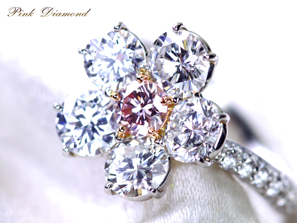 【HANDMADE】PT950/K18PG　ピンクダイヤモンド　0.3ct　FP/VVS-2 　ダイヤモンド　total2.113ct　ダイヤモンド  アーム　total0.3ct　リング