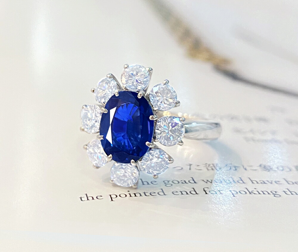 【HANDMADE】PT900 ブルーサファイア 1.972ct ダイヤモンド 1.527ct リング 極上のベルベッテイブルー
