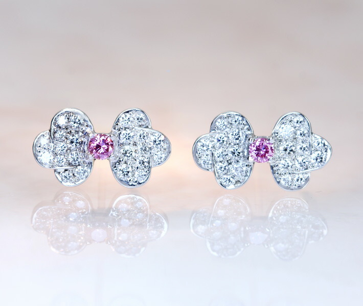 【HANDMADE】 PT950 ピンクダイヤモンド ピアス FANCY INTENSE PURPLISH PINK 0.083ct/0.075ct ダイヤモンド ピアス　インテンスピンク 天然ピンクダイヤモンド “CLOUD with Diamonds”