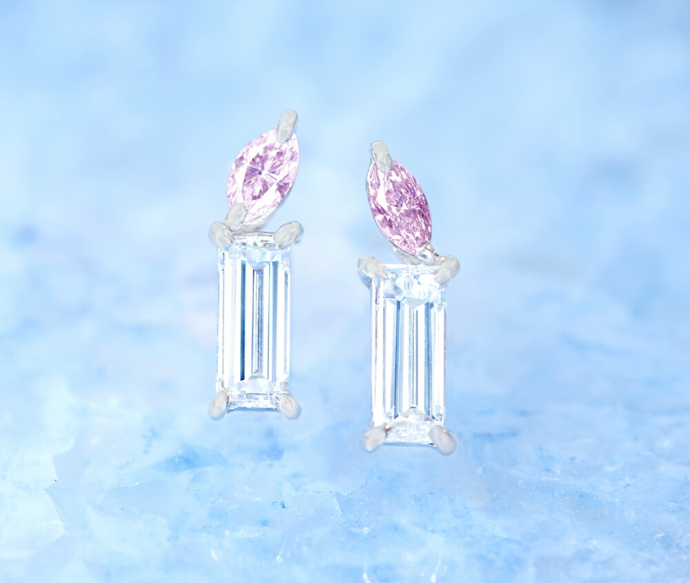 【HANDMADE】PT950/PT950 天然ピンクダイヤモンド　FANCY PURPLISH PINK SI-2 0.056ct/FANCY LIGHT PURPLE PINK SI-1 0.064ct ダイヤモンド E VS-2 0.283ct/D VS-2 0.271ct ピアス