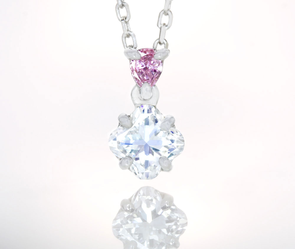 【新作HANDMADE】PT950 ダイヤモンド　0.305ct E VS-2 リリーカット　天然ピンクダイヤモンド　0.036ct FANCY PINK SI-2 ペンダントトップ