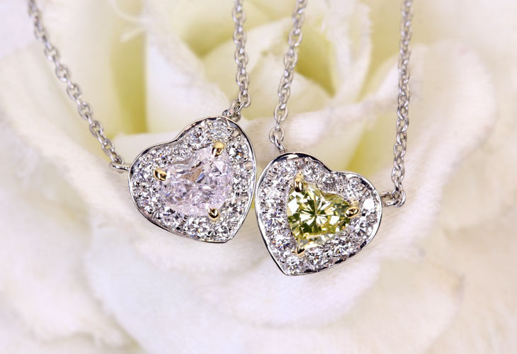 【HANDMADE】PT950   FANCY GREENISH YELLOW VVS-2 イエローダイヤモンド　0.185ct　 ハートシェイプネックレス ※中央宝石研究所ソーティングシート