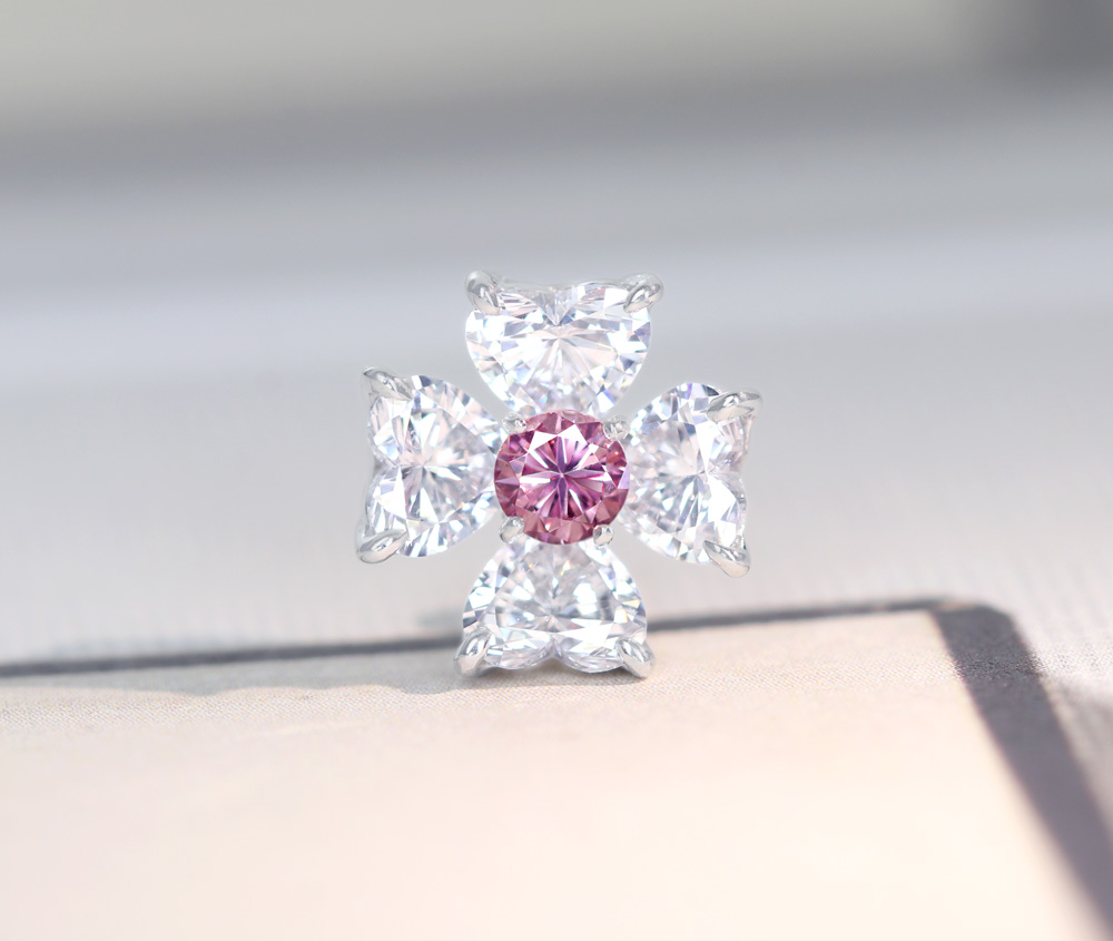 【HANDMADE】PT950　ピンクダイヤモンド　0.110ct　FANCY PINK　SI-1　ダイヤモンド　0.766ct　ペンダントトップ　ハートシェイプ[CGL]