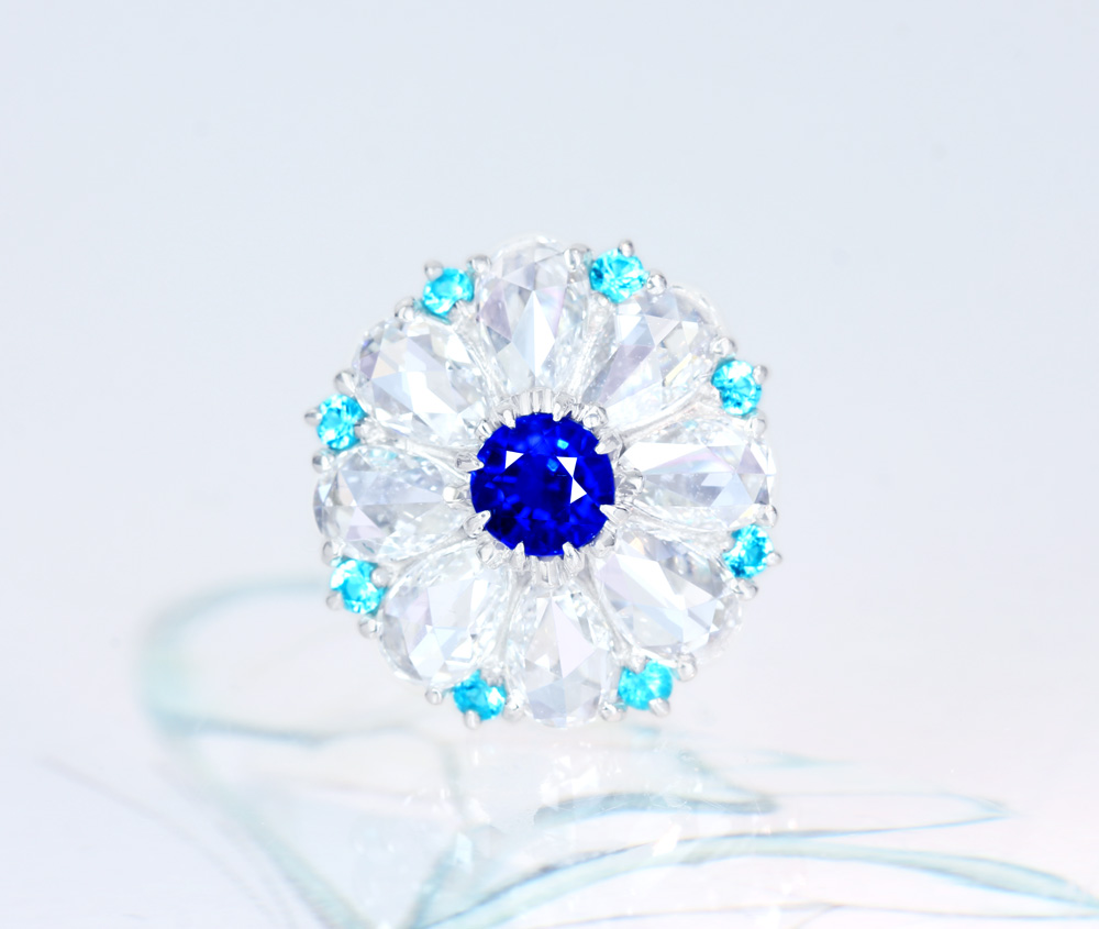 【HANDMADE】PT950　アウイナイト　0.235ct　パライバトルマリン　0.08ct　ローズカットダイヤモンド　0.821ct　ペンダントトップ　ペアシェイプ