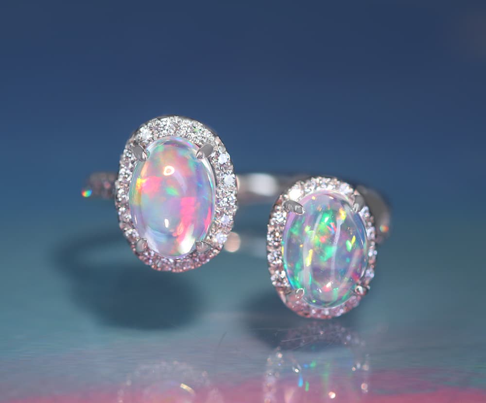 【HANDMADE】PT950　ウォーターオパール1.000ct / 0.780ct　ダイヤモンド 　0.338ct　トワエモア　リング