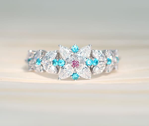 【HANDMADE】PT950 天然ピンクダイヤモンド　0.023ctブラジル産パライバトルマリン 0.170ct ダイヤモンド 1.62ct リング ペアシェイプ