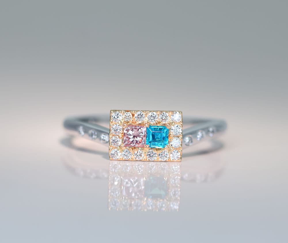 【HANDMADE】 K18PG/Pt950 ブラジル産パライバトルマリン 0.10ct ピンクダイヤモンド LIGHT ORANGY PINK VS1 0.102ct カラーレスダイヤモンド 0.168ct リング