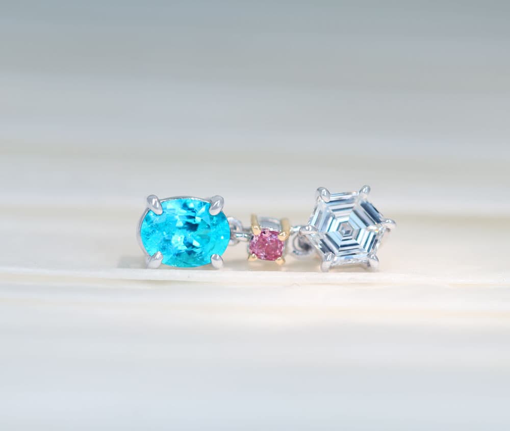 【HANDMADE】PT950/K18PG ブラジル産パライバトルマリン 0.2ct ピンクダイヤモンド FANCY INTENSE PURPLISH PINK I1 0.023ct ダイヤモンド G VS-2 0.194ct ヘキサゴナルカット ペンダントトップ[中央宝石研究所/AGT]