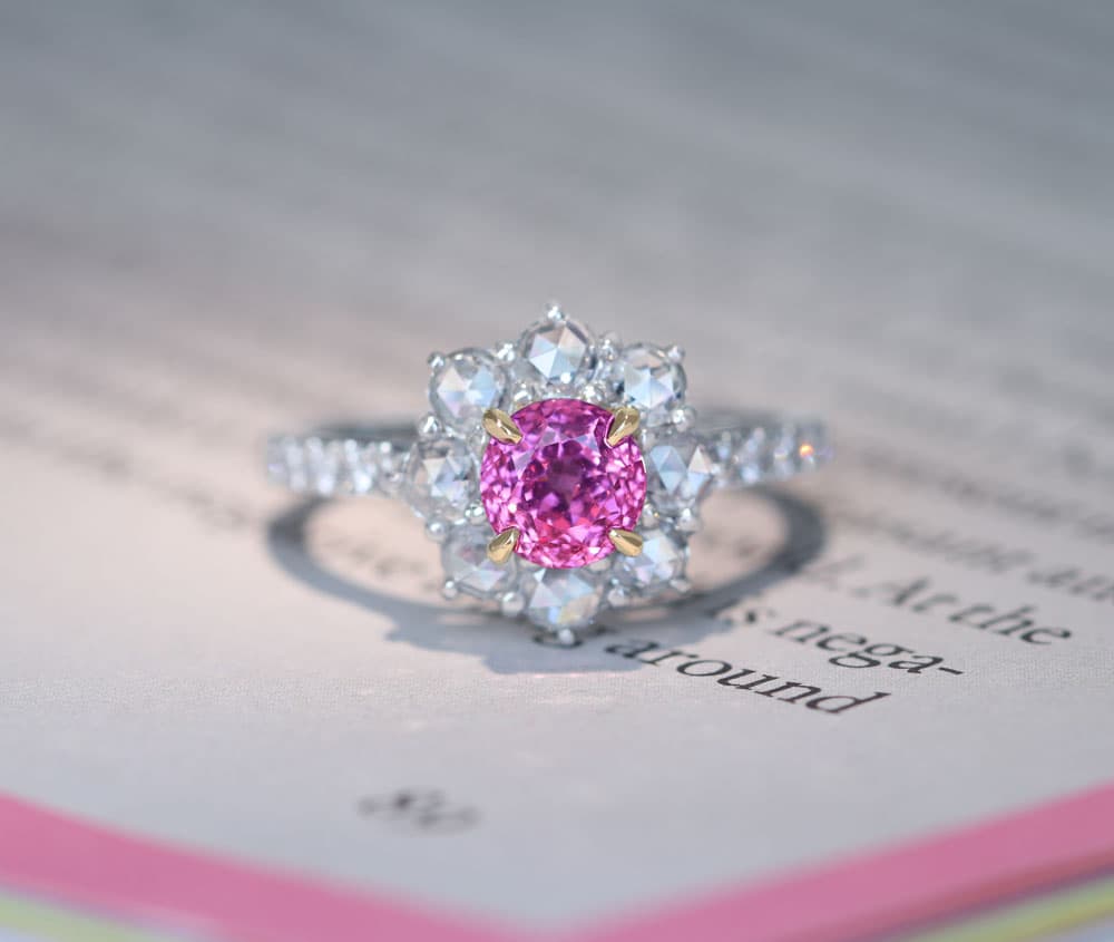 【HANDMADE】【特別価格】PT950/K18 非加熱ピンクサファイア 1.14ct ダイヤモンド 0.522ct リング[GIA]