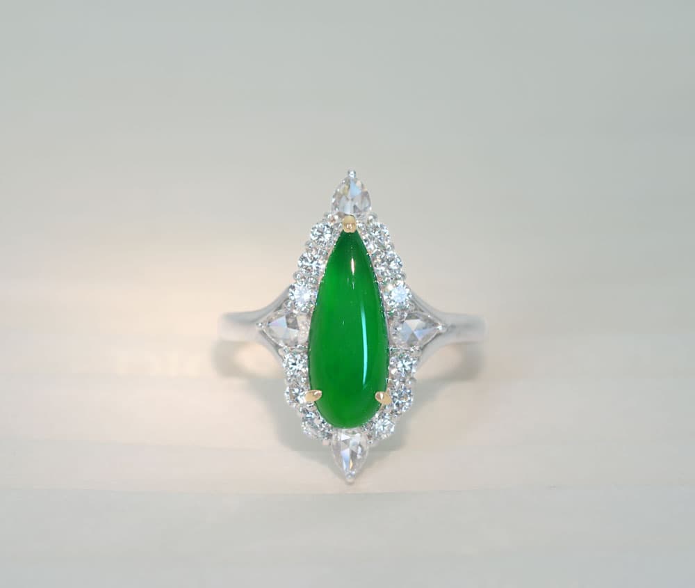 【HANDMADE】PT950/K18YG 翡翠 2.13ct ダイヤモンド 0.68ct リング[GIA]