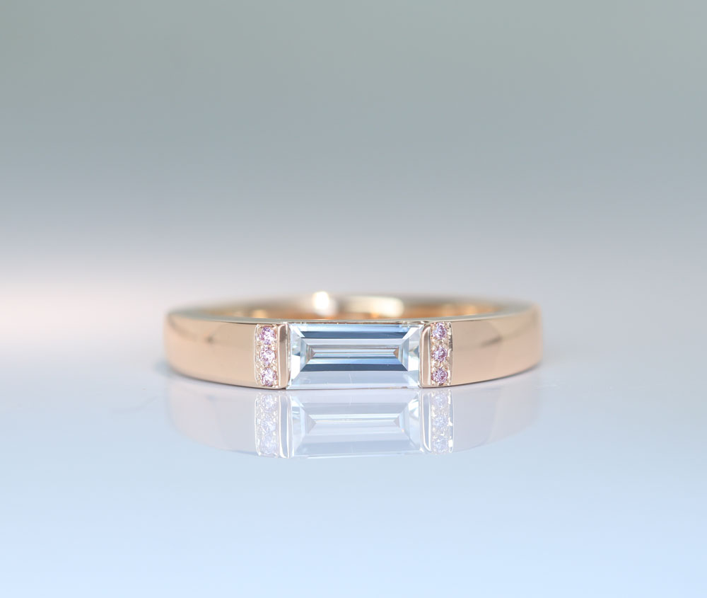 【HANDMADE】K18PG ダイヤモンド M VS-1 0.437ct ピンクダイヤモンド 0.024ct リング[中央宝石研究所]