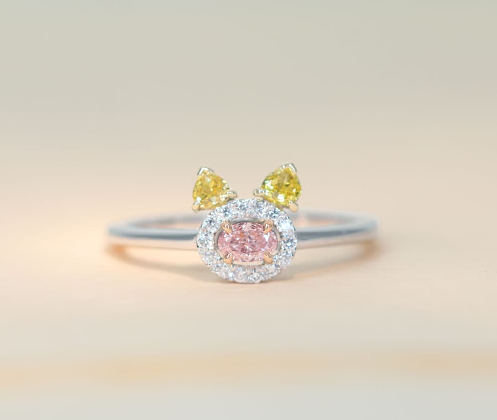 【HANDMADE】PT950/K18YG ピンクダイヤモンド LIGHT PINK SI1 0.135ct イエローダイヤモンド FANCY INTENSE YELLOW SI-1 0.106ct/FANCY INTENSE ORANGY YELLOW 0.079ct ダイヤモンド 0.064ct リング [AGT/中央宝石研究所]