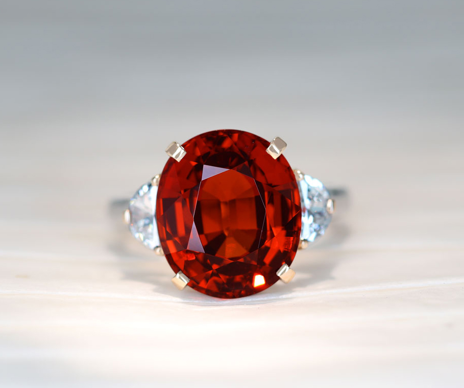 【HANDMADE】PT950/K18PG　スペサタイトガーネット　10.253ct　ダイヤモンド 0.58ct　リング