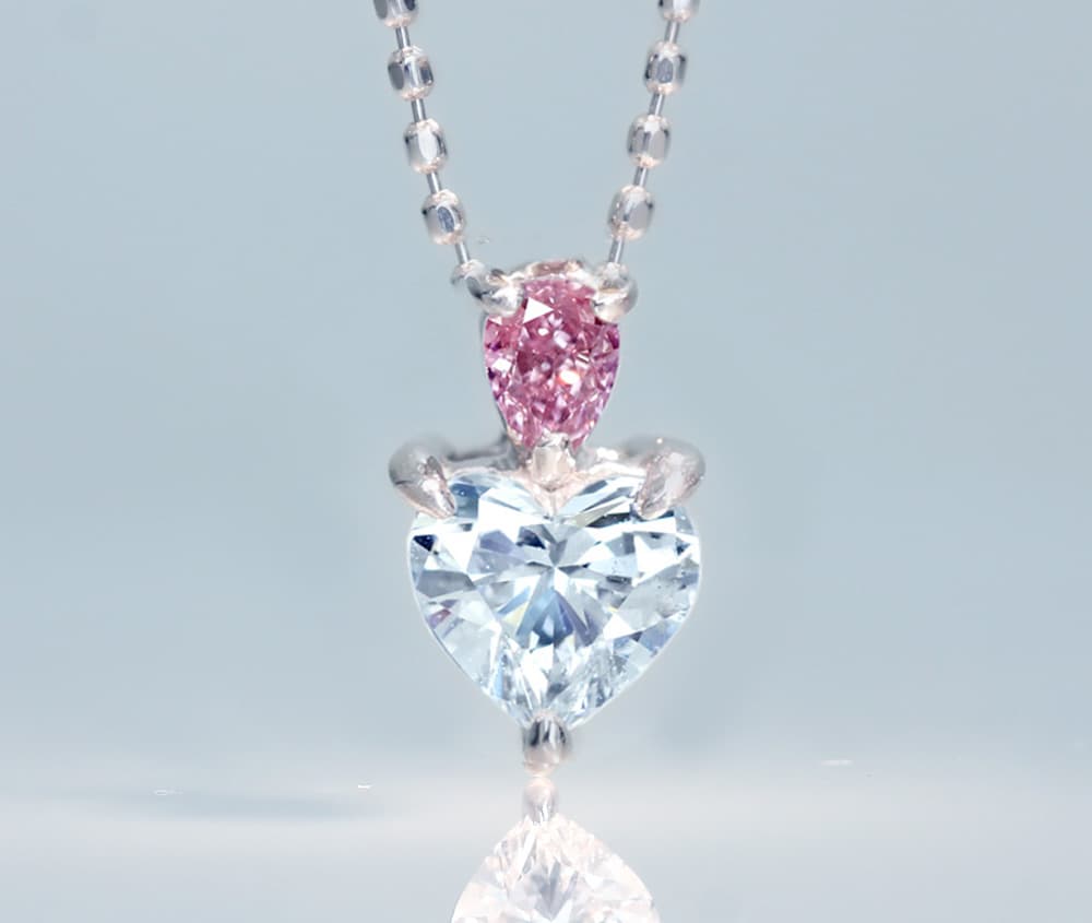 【HANDMADE】 PT950　ダイヤモンド　0.2ct　D　SI-1　天然ピンクダイヤモンド　0.054ct　FANCY PURPLISH PINK　VS-1　ペンダントトップ　ハートシェイプ　ペアシェイプ[CGL]