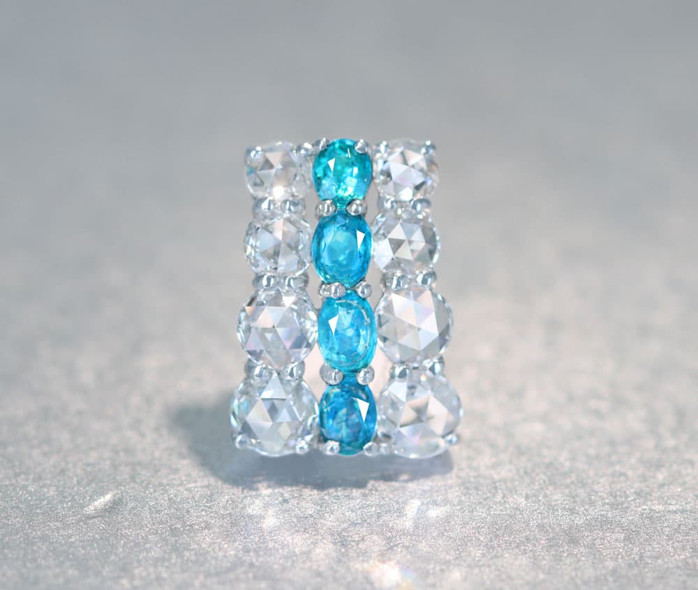 【HANDMADE】PT950 ブラジル産パライバトルマリン 0.328ct ローズカットダイヤモンド 0.701ct ペンダントトップ[宝石貴金属協会]