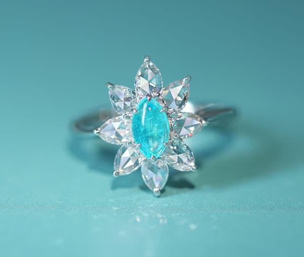 【HANDMADE】 Pt950 ブラジル産パライバトルマリン　キャッツアイ0.368ct ダイヤモンド 0.812ct リング　【中央宝石研究所】