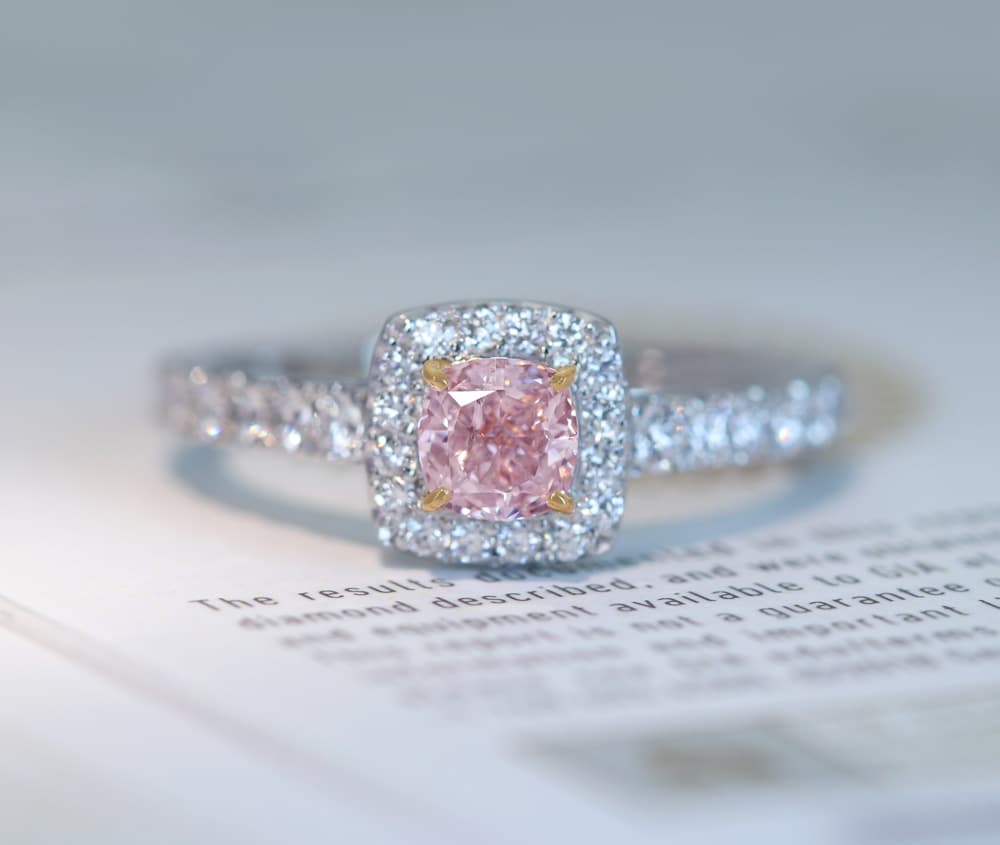 【HANDMADE】PT950/K18PG　天然ピンクダイヤモンド　0.407ct　LIGHT ORANGY PINK　ダイヤモンド　0.512ct　リング[CGL]