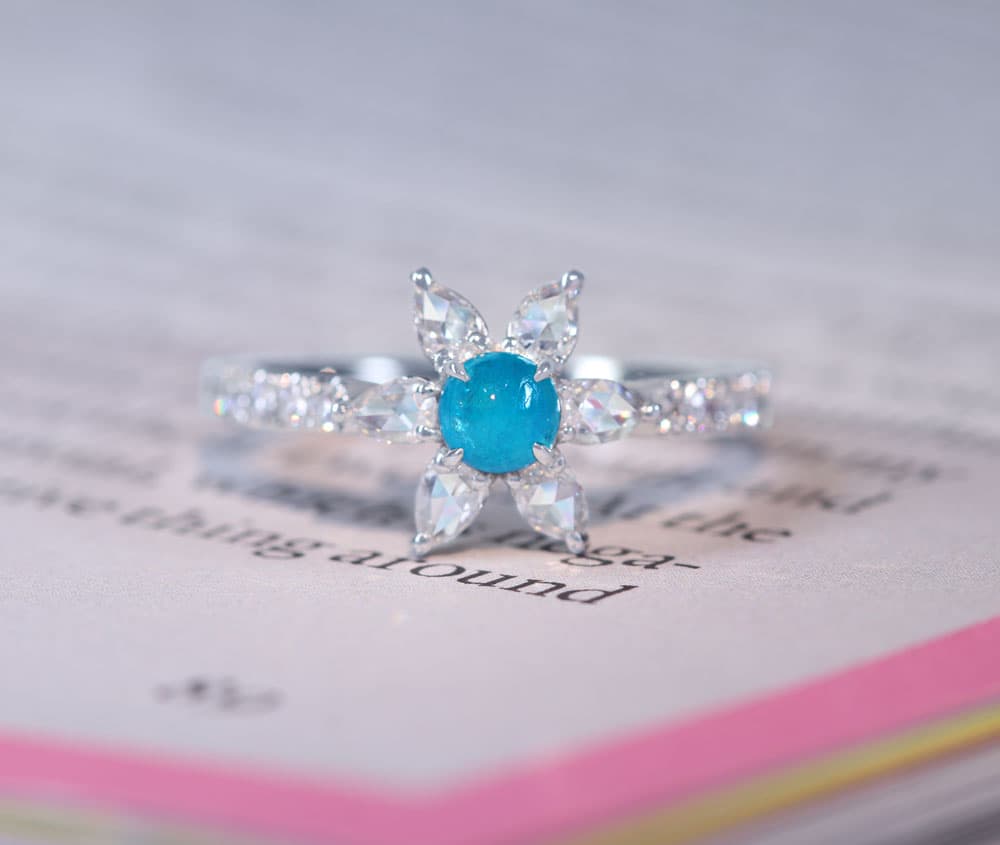 【HANDMADE】PT950 パライバトルマリン 0.33ct ダイヤモンド 0.513ct リング カボション ローズカット