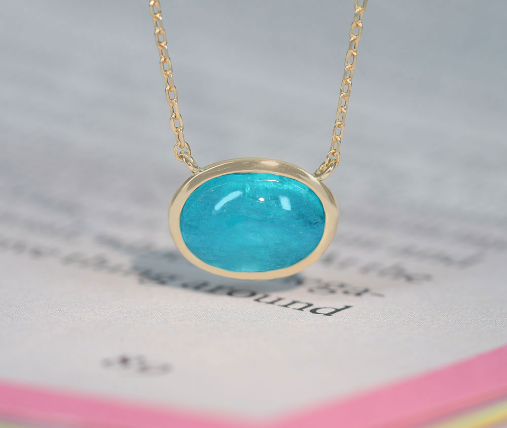 【HANDMADE】K18YG　ブラジル産パライバトルマリン　1.6ct　ペンダントネックレス　オーバルシェイプ