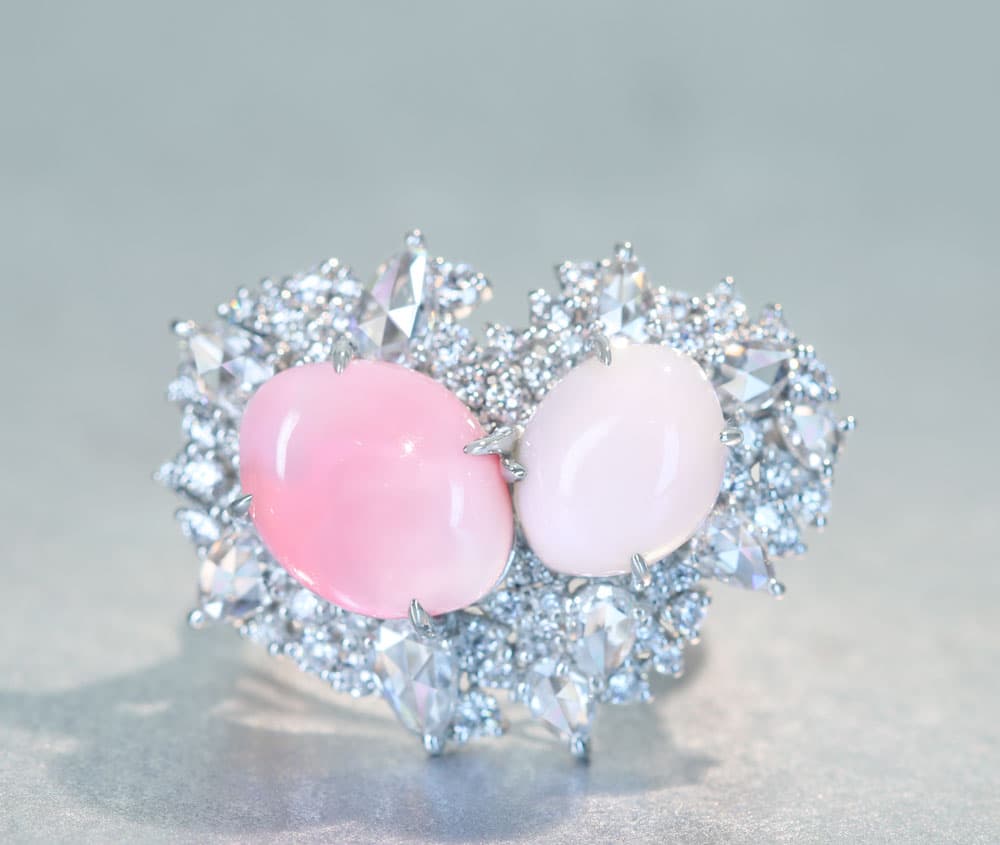 》【HANDMADE】PT950 コンクパール 6.779ct/3.620ct ダイヤモンド 2.23ct リング ローズカットダイヤモンド リング