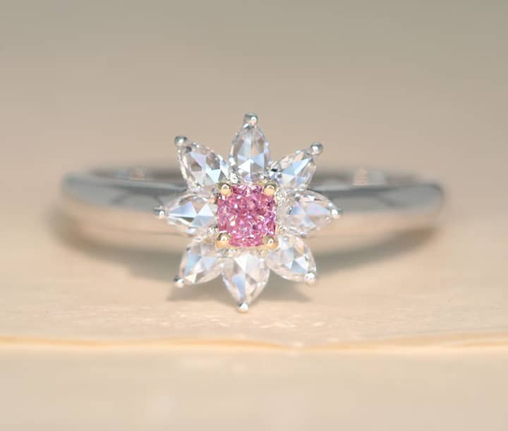 【HANDMADE】PT950/K18PG ピンクダイヤモンド FANCY PURPLISH PINK VS2 0.149ct ダイヤモンド 0.306ct リング[中央宝石研究所]