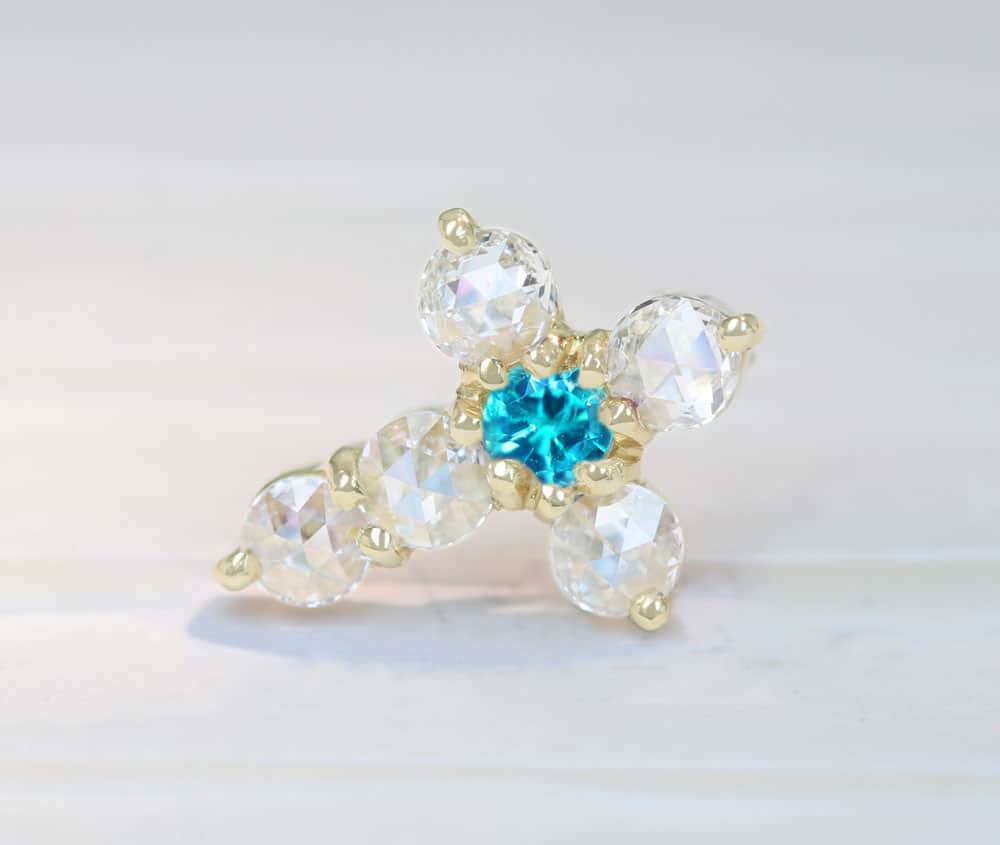 【HANDMADE】K18 ブラジル産パライバトルマリン 0.06ct ローズカットダイヤモンド 0.205ct ペンダントトップ クロスデザイン