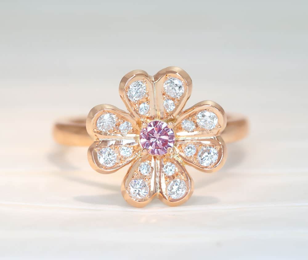 【HANDMADE】K18PG ピンクダイヤモンド 0.126ct FANCY ORANGY PINK VS-1 ダイヤモンド 0.33ct リング[中央宝石研究所]