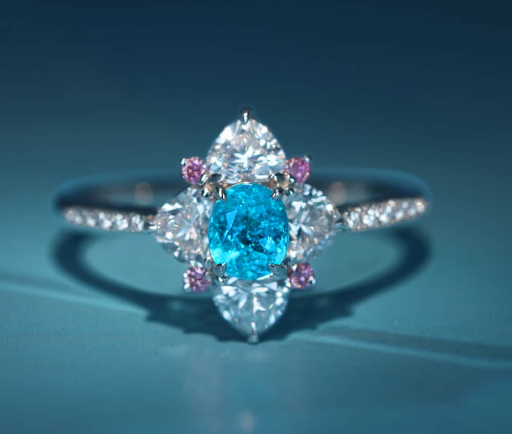 【HANDMADE】PT950 ブラジル産パライバトルマリン 0.36ct ピンクダイヤモンド ダイヤモンド 0.744ct リング