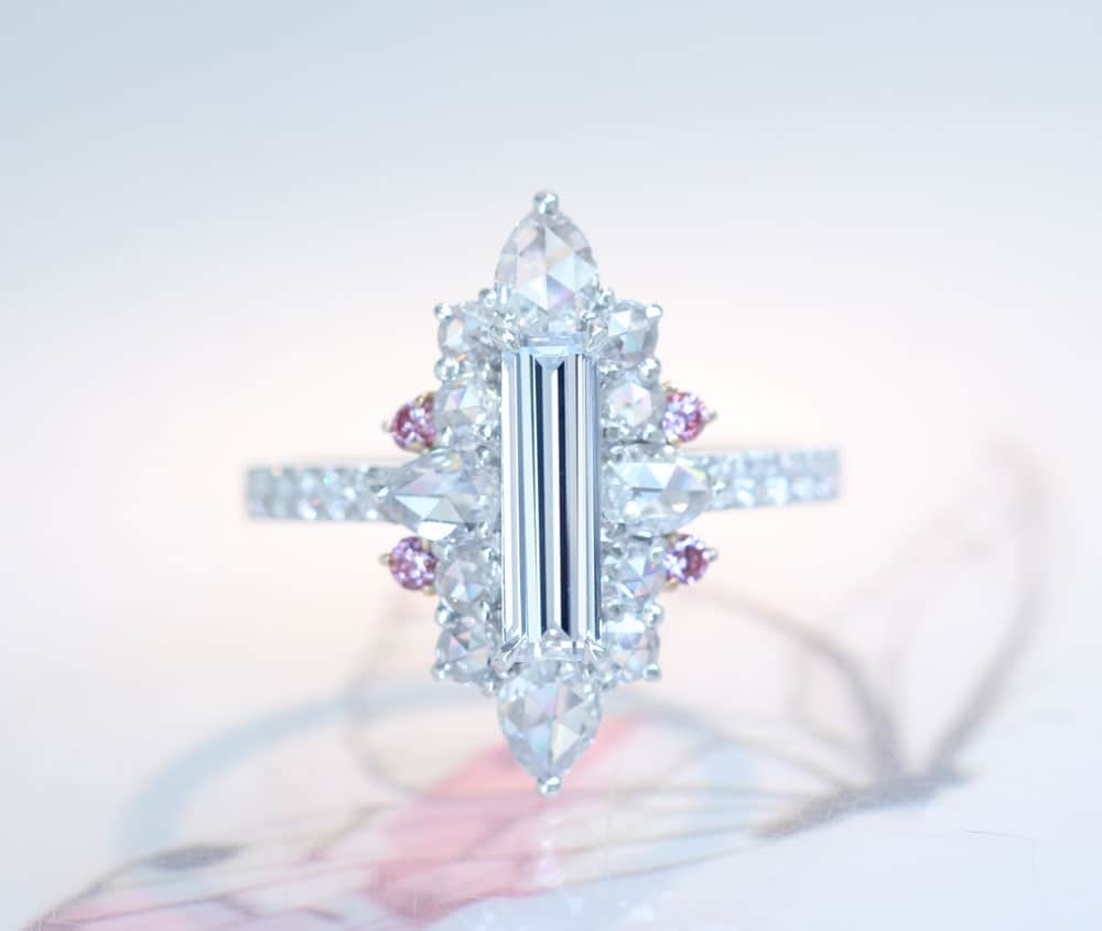 【HANDMADE】PT950/K18PG TYPE2 ダイヤモンド D VS-1 0.698ct ピンクダイヤモンド FANCY PURPLISH PINK VS2 0.019ct/FANCY PURPLISH PINK SI1 0.021ct/FANCY PURPLISH PINK I1 0.022ct ダイヤモンド 0.996ct リング