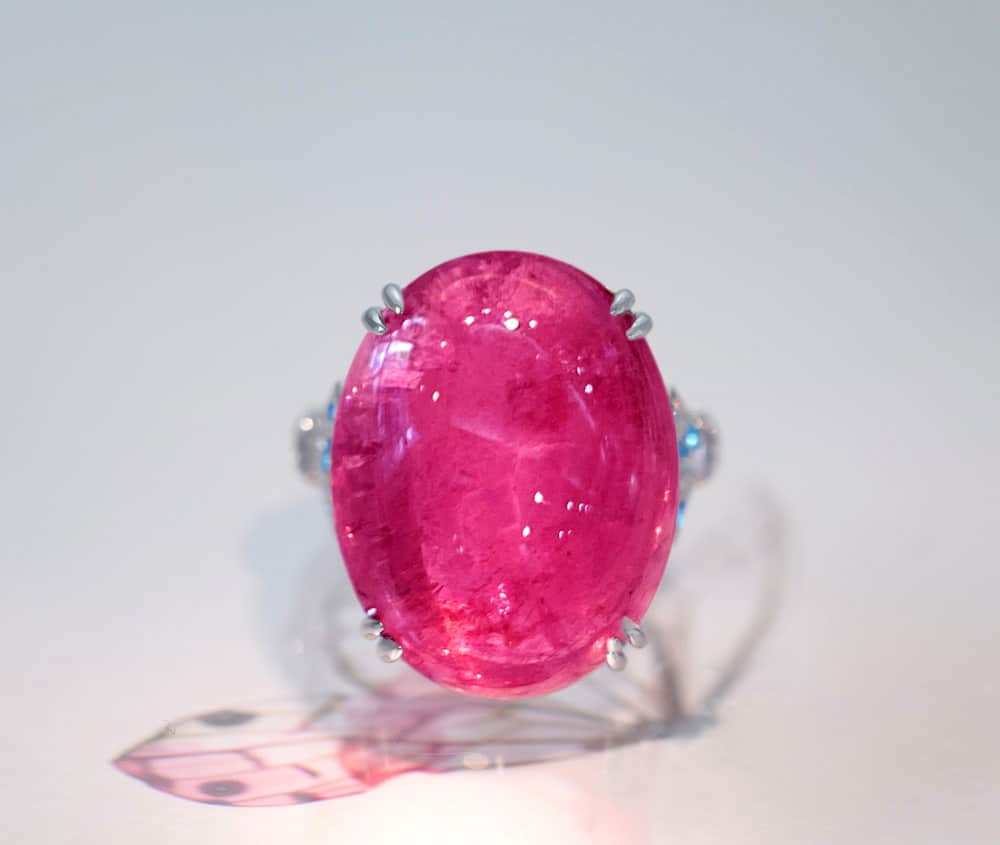 【HANDMADE】PT950 ピンクトルマリン 33.72ct 極上ブラジル産パライバトルマリン エイトリータ 0.256ct ダイヤモンド 0.701ct リング