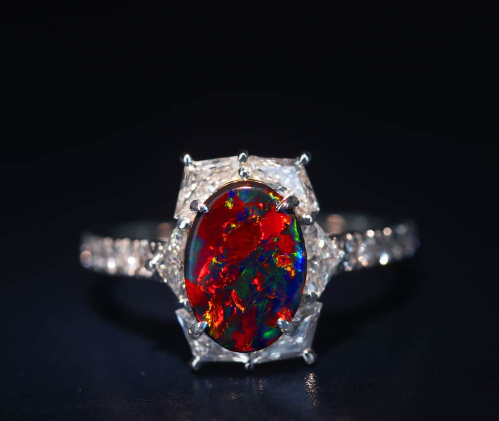 【HANDMADE】PT950 ブラックオパール 1.01ct ダイヤモンド 0.96ct リング