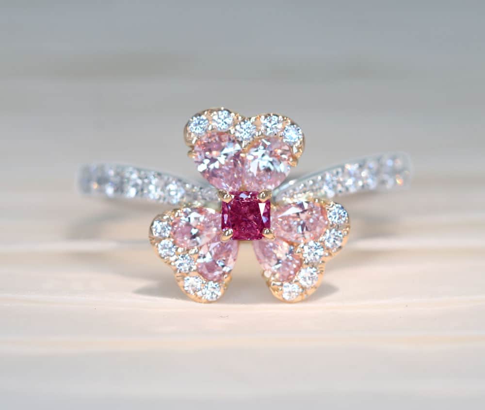 【HANDMADE】PT950/K18PG 0.174ct ピンクダイヤモンド FANCY INTENSE PURPLE PINK SI2 0.174ct ピンクダイヤモンド　0.528ct　ダイヤモンド 0.411ct リング [AGT]