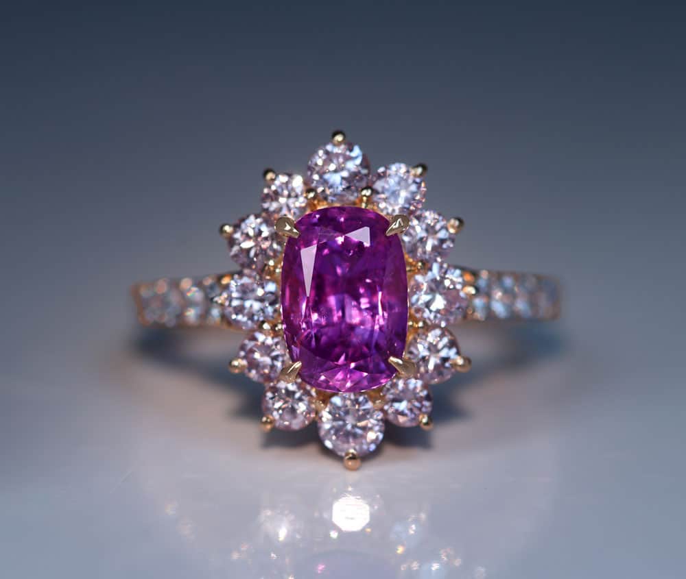 【HANDMADE】K18PG ビルマ産非加熱パープルサファイア 1.80ct　天然ピンクダイヤモンド0.812ct ダイヤモンド 0.34ct リング[GIA]