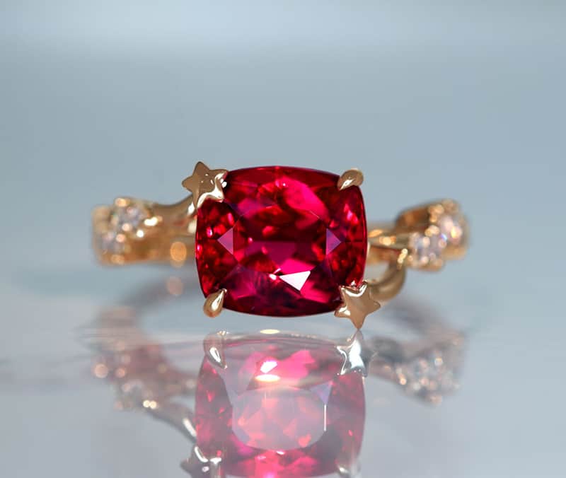 【HANDMADE】K18PG ルベライト 3.43ct ダイヤモンド 0.215ct リング スター