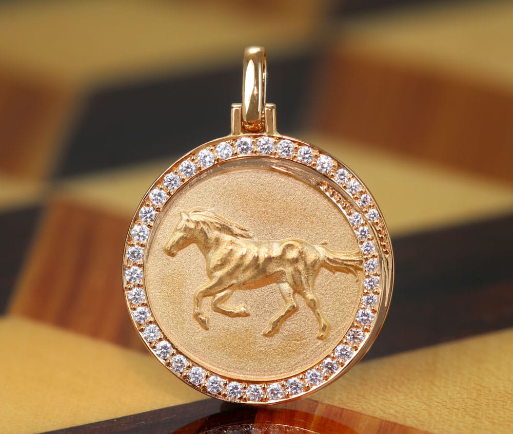 【HANDMADE】18PG ホース コイン ダイヤモンド 0.281ct 馬 オリジナル