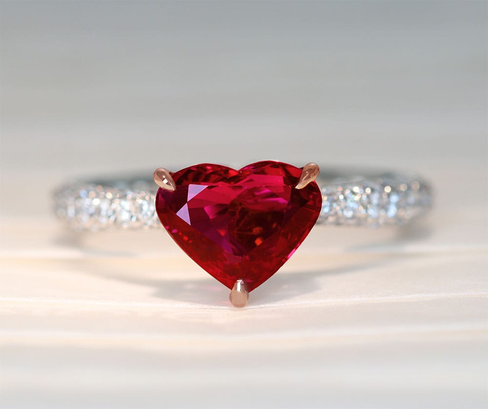 【HANDMADE】PT950/K18PG ルビー 1.96ct ダイヤモンド 0.42ct リング ハート[GIA]
