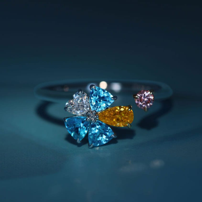 【HANDMADE】PT950/K18PG ブラジル産パライバトルマリン 0.43ct オレンジダイヤモンド 0.209ct ピンクダイヤモンド 0.066ct ダイヤモンド 0.108ct ハートシェイプ リング