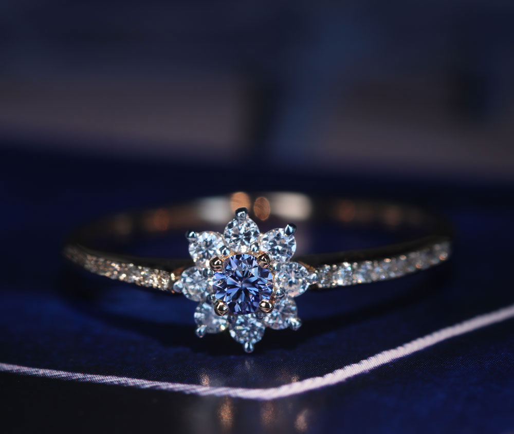 【HANDMADE】K18PG/Pt950 ヴァイオレットダイヤモンドFANCY GRAY VIOLET 0.079ct ダイヤモンド total0.30ct リング[中宝石研究所]